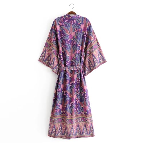 Women Vintage Print Long Robe Rayon Cotton Cover Ups Bikini Swimwear Bohemian Kimono Cover Up2