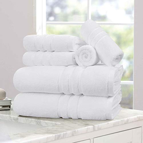 Josmon Towel Sets, Bath Towels Set 6 Pieces for Bathroom, Luxury Highly Absorbent Hotel Spa Gym 2 Bath Towels 2 Hand Towels 2 Washcloths, White