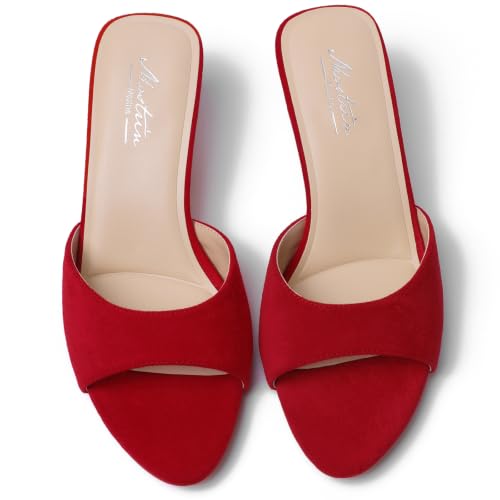 Image of Mostrin Kitten Heels for Women Pointed Toe Vintage Mules Heels Sexy Slip on Stiletto Backless Sandals for Party Wedding Daily