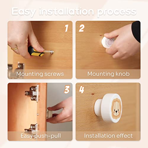 OESSUF 12 Stk Schrankknöpfe Holz fur Kinderzimmer, 35mm Runde Möbelknöpfe mit Schrauben, Holzgriffe für Schränke Weiß Türknöpfe für Kinder
