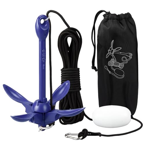 Image of MorningRo 1 Pack 1.5 /3.5 lb Marine Kayak Anchor Kit with 40ft Rope and Buoy Folding Grapnel Boat Anchor Kit Kayak Fishing Accessories for Small Boats, Canoe, SUP Paddle Boards