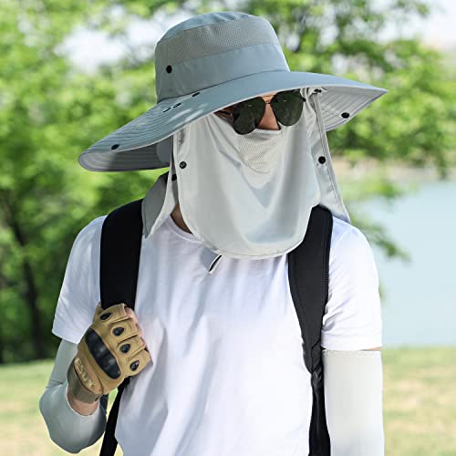 Image of Women Wide Brim Face Mask Sun Hat Detachable Neck Face Flap Ponytail UV Protection Visor Hat Garden Fishing Hiking