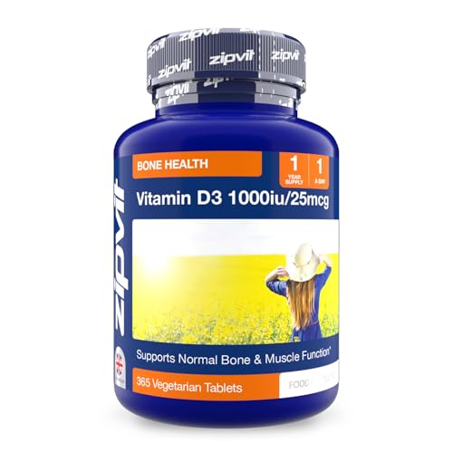 Zipvit Vitamin D 1000IU, 1 Year Supply, 365 Vegetarian D3 Tablets, High Absorption, Easy-to-Swallow Vitamin D Tablets for Immune, Bone & Muscle Health