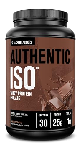 Image of Jacked Factory Authentic ISO Whey Protein Isolate Powder - Low Carb, Non-GMO Muscle Building Protein w /No Fillers, Post Workout Recovery - 30 Servings, Chocolate