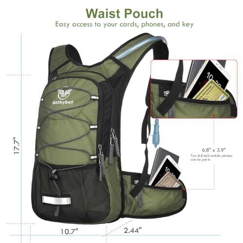Image of Mothybot Insulated Hydration Backpack Pack with 3L BPA Free Leak Proof Water Bladder, Large Storage Lightweight Hiking Daypack with Waist Pouches & Cooler Layer, for Running, Biking, Camping, Festival