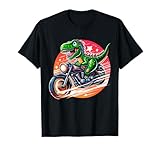 Funny Dinosaur Riding Motorcycle Graphic for Boys Men Kids T-Shirt