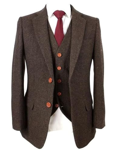 Costume en tweed homme vintage : smoking 3 pièces à chevrons coupe moderne style tailleur