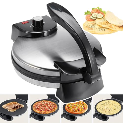 WhFKLca Crepera Electrica (10 Pulgadas), MáQuina para Hacer Roti Antiadherente, MáQuina para Chapati/Tortilla, MáQuina para Hacer Panqueques para Desayuno PortáTil De 2000 W, con Indicador Led