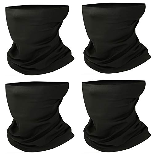 Neck Gaiter, Face Cover Scarf, Reusable Neck Mask Unisex Face Gaiters Bandanas Balaclava for Sun UV Dust Wind Protection (Black 4 Pack)