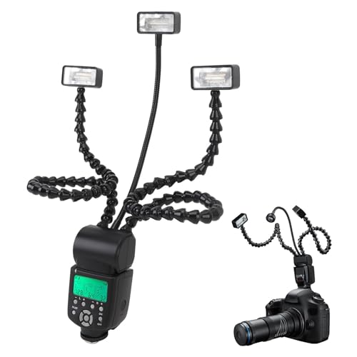 Macro Arm Light, 5600K Macro Photography Lighting with 8 Level Ajustable Brightness, Flexible 3 Head Flash Light for Plant Jewelry Food Close up Shooting