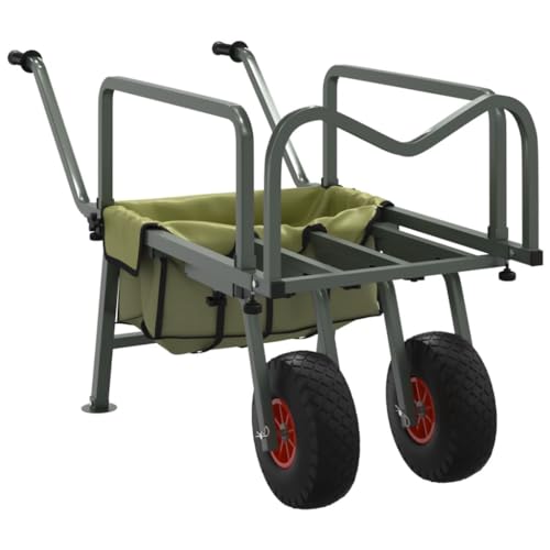 vidaXL Carrito de Pesca 2 Ruedas Acero Recubrimiento en Polvo Verde, Carrito de Pesca, Carro de Playa, Carro de Mano, carritos de Pesca