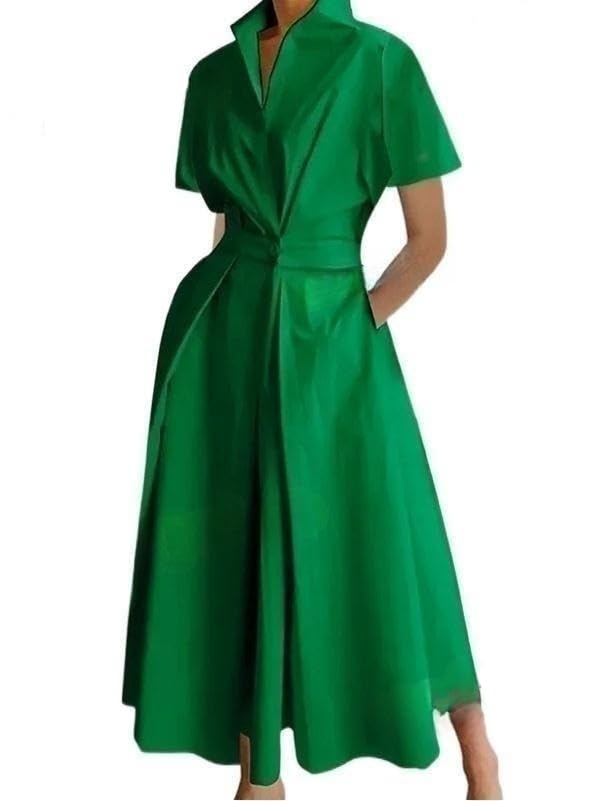 Image of UOOZEE Womens Casual Summer Maxi Dresses Solid Polka Dots V Neck Sleeveless Short Sleeve Shirt Long Dress with Pockets