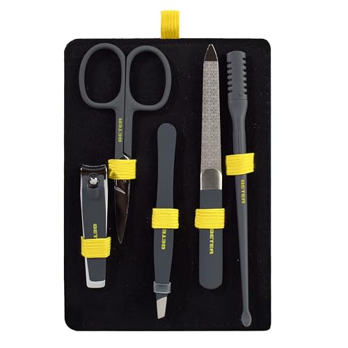 Beter   Kit de Viaje de Cuidado Personal Level Up Collection, Set de básicos con Cortapelos Nasal, Herramientas de Manicura Acero Inoxidable, Pinza de depilar y Neceser Compacto y Ligero, Lemon