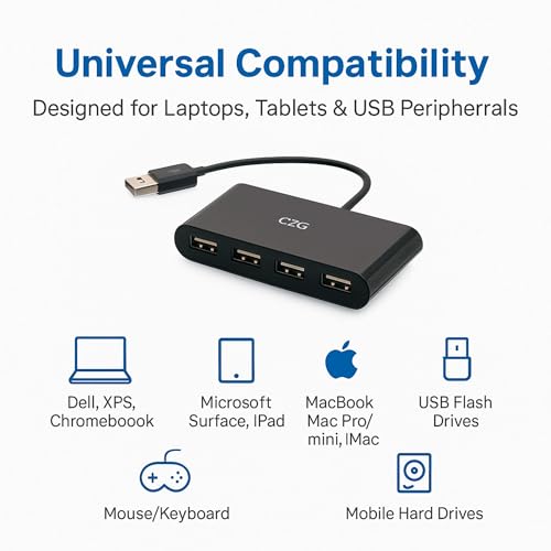 Image of C2G 4-Port USB-A 3.0 Hub - SuperSpeed USB 5Gbps, Black (C2G54462)