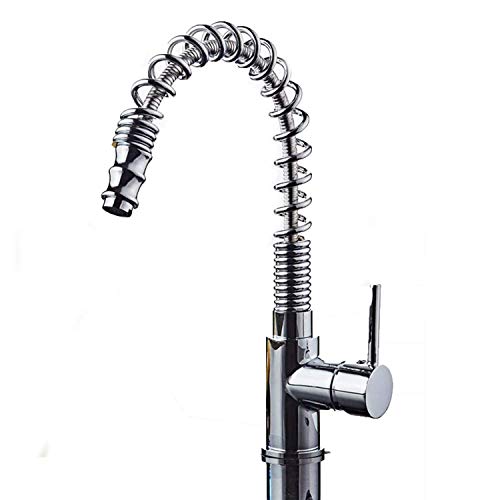 MUOBSBJRX Water Faucet Fashionable and Beautiful Unparalleled Design Kitchen Foursquare Hot and Frigid Water Mixing Faucet Total Copper Pull-Out Spring Faucet Hardware Tools