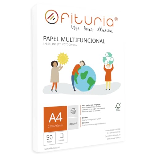 Paquete de folios A4 de 80gr con 50 Hojas Blancas,...