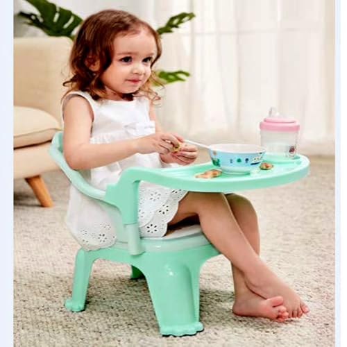 Image of Baby Bucket Baby Chair, with Tray Strong and Durable Plastic Chair for Baby /Plastic School Study Chair /Feeding Chair for Kids, Portable High Chair for Kids Up to 30 Kgs - (Peach & Green)