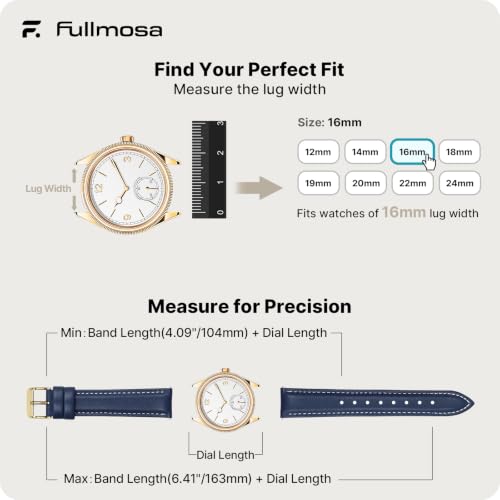 Image of Fullmosa Watch Band, Quick Release Leather Watch Strap Compatible with Samsung Galaxy Garmin for Men Women, Replacement Bands Width 12mm 14mm 16mm 18mm 19mm 20mm 21mm 22mm 24mm