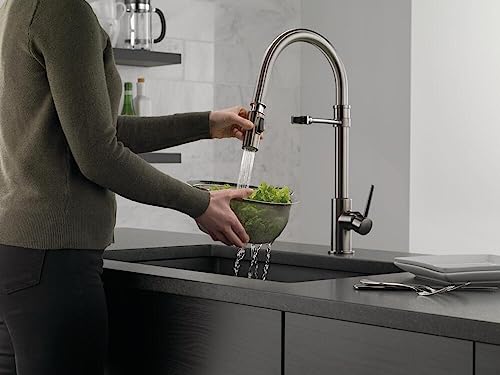 Image of Delta Faucet Trinsic Pro Commercial Style Kitchen Faucet, Kitchen Faucets with Pull Down Sprayer, Kitchen Sink Faucet, Faucet for Kitchen Sink, Magnetic Docking Spray Head, Black Stainless 9659-KS-DST
