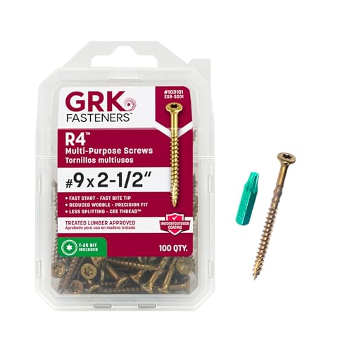 GRK Fasteners R4™ #9 x 2-1/2 Inch, Multi-Purpose Framing Screws, 100 PCS, Rust Resistant...