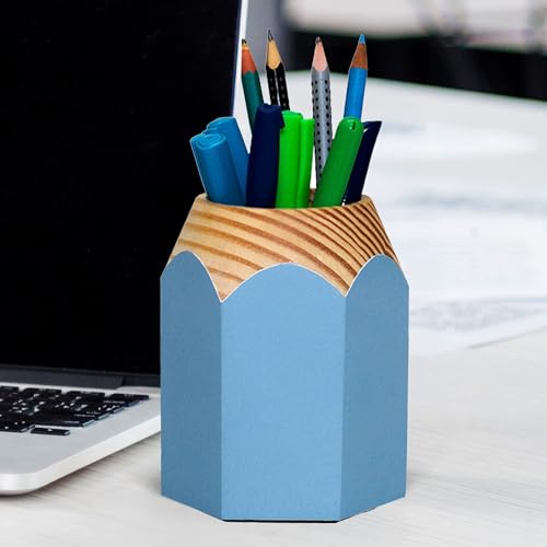 Geguton - Porta Caneta Lápis - Organização Divertida - Charme e Sofisticação - Azul Claro Fosco/Pinu