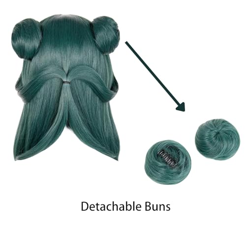 Maomao perruque cosplay verte longue avec chignons en cheveux synthétiques d'Halloween - 5