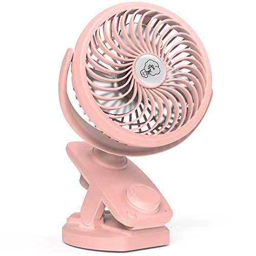 Image of COMLIFE F170 Clip On Fan - Auto Oscillation Personal Fan - 5000 mAh Battery Operated Fan, USB Desk Fan Stepless Speeds Control, Powerful Airflow for Hurricane, Camping, Office, Car(Pink)