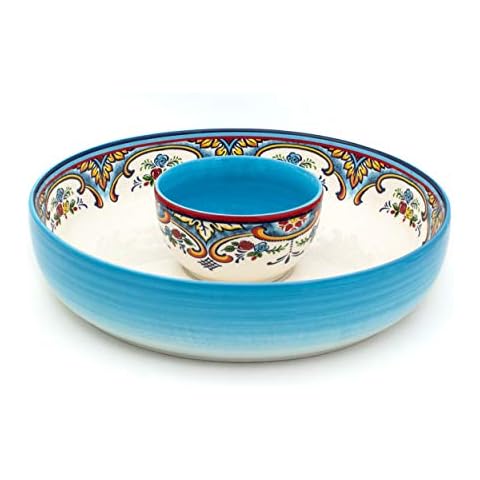 Euro Ceramica Zanzibar Chip and Dip Bowl, 2 Piece Set, Multicolor, 24 ounces Cover