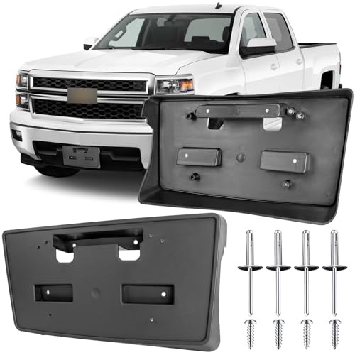 Image of License Plate Bracket Accessories for Chevrolet Chevy Silverado 1500 2014 2015, Front Bumper License Plate Holder Replacement Frame Black Mount