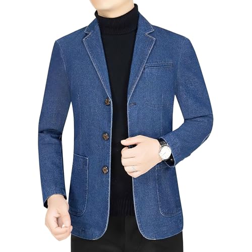 ebossy Men's Notched Lapel Button Down Business Slim Denim Blazer Jacket Sport Coat