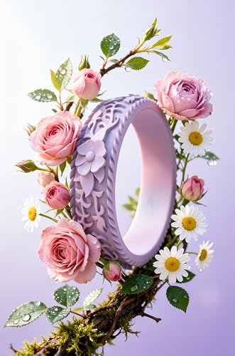 Image of Silicone Wedding Rings for Women 1 /4 /7 Packs -Stackable Silicone Rubber Wedding Bands - Innovative Flower & Vine Collection