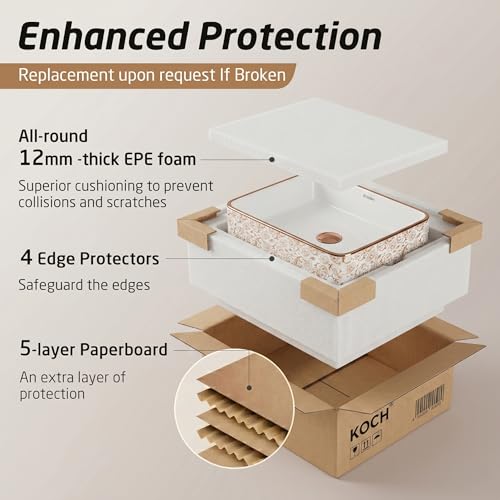 Image of BASSINO 24x14x5 Inches Ceramic Table Top Wash Basin /1 Year Warranty /White & Rose Gold Basin for Bathroom /Rectangular Ceramic Countertop Washbasin for Bathroom /Dining Hall /Living Room(Glossy)