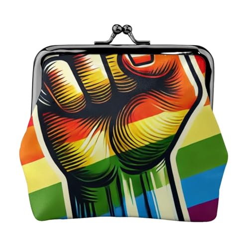 Pu Leather Buckle Coin Purse Lgbt-Gay-Pride-Fist Girls Kiss-Lock Change Purse Wallets