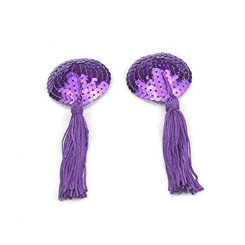 Bommi Fairy 1 par de fundas para pezón de mujer de silicona natural con lentejuelas y flecos de lentejuelas para lencería de pecho y pétalos de pétalos pasty reutilizables., morado, Talla única Cover