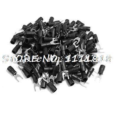 200 Pcs SV3.5-5 AWG 14-12 Black Pre Insulated Fork Terminals Connectors
