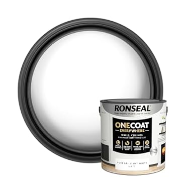 Ronseal One Coat Everywhere Paint Pure Brilliant White Matt 2.5 L – Durable Interior Paint for Walls & Ceilings Smooth Finish Quick Coverage Ideal for Easy Home Projects