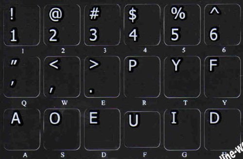 Pegatinas para teclado Dvorak negras no transparentes miniatura 3
