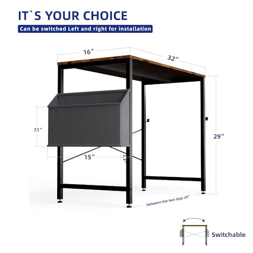 Image of Pamray 32 Inch Computer Desk for Small Spaces with Storage Bag, Home Office Work Desk with Headphone Hook, Small Office Desk Study Writing Table