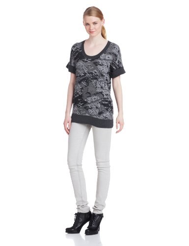 Calvin Klein Jeans Women's Burnout Roll Sleeve Crew Neck Sweater