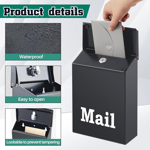 Image of MorningRo 10 x 7 x 3 Inch Small Dark Gray Wall Mount Mailbox with Lock Key for Outside Apartment Porch Rust Proof Security Key Drop Box for Letters Newspapers Cards