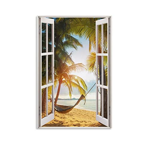 Kazynee Summer Ocean Sunshine Tropical Wall Decor Poster for Home，Beach