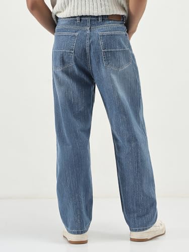 Image of Urbano Fashion Men's Loose Baggy Fit Washed Denim Jeans Non-Stretchable