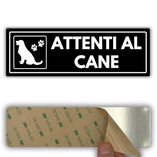 LEIASA | Segnale Attenti al Cane - 7,5 x 23 cm - Spessore 2 mm - Acrilico - Targa Adesiva - Cartello Attenzione Cane - Avviso Sicurezza - (Attenzione al Cane)