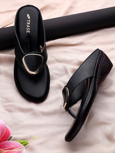 Image of TRASE Women's Fashion Sandal | Faux Leather, Comfortable & Stylish Wedges | Ideal for Casual & Formal Occasions 2 inches heel