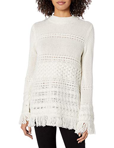 BB Dakota Junior's Heart Over Head Cable Knit Fringe Sweater, Oatmeal, Medium