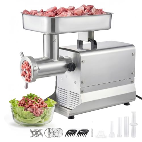 Image of VEVOR Commercial Meat Grinder, 13 Lbs /Min Capacity, #22 Electric Meat Mincer with 3 Plates, 3 Sausage Stuffing Tubes, 750W /1HP Stainless Steel Sausage Maker for Home Kitchen & Restaurants, ETL Listed