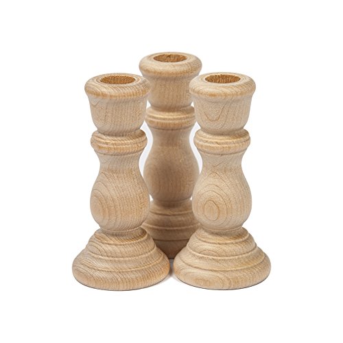 Unfinished Candlesticks 3 Inch, Unfinished Wood Candlesticks 3” Chime Candle Holders- Bag of 3