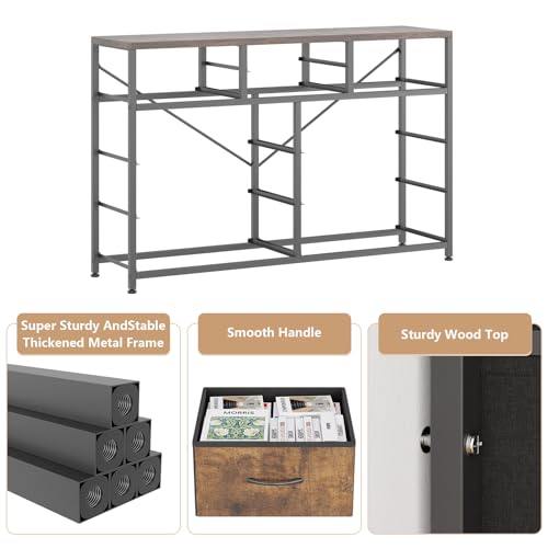 Jojoka Wide 10 Drawer Dresser,TV Stand Entertainment Center Fabric Storage Dressers Drawers for Bedroom, Hallway, Nursery, Closets, Steel Frame, Wood Top (Rustic)