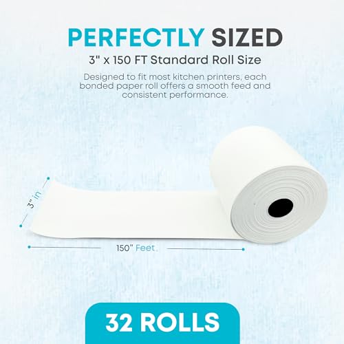 Image of (32 Rolls) Kitchen Printer Paper 3 inch x 150 Feet Receipt Paper Rolls