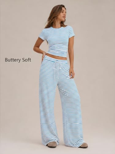 Image of Trendy Queen 2 Piece Matching Summer Lounge Set Womens Side Ruching Top Wide Leg Pants Sets with Pockets